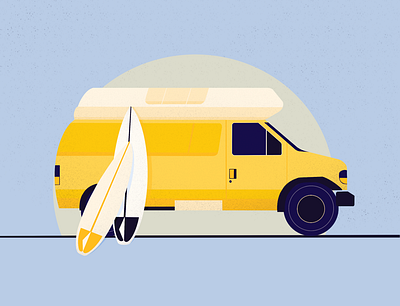 surf van blue flat graphic illustration illustration art procreate surf surfboard van yellow