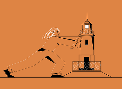 lighthouse character flat girl graphic illustration illustration art lighthouse lines orange sea vector