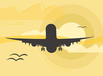 Sunset airplane graphic illustration plane vector yellow