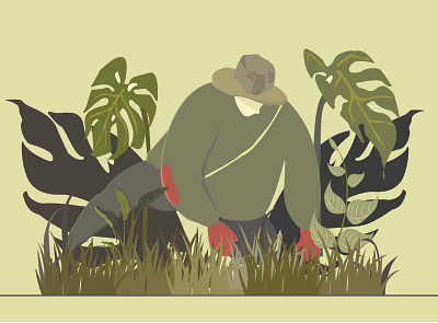 Monochrome Gardener character graphic illustration vector