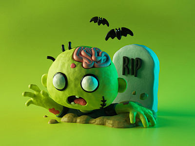 Halloween Low poly Clay Zombie 3d bat blender character clay creepy halloween horror illustration low poly lowpoly model monster rip scary scene zombie