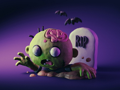 Halloween Low poly Clay Zombie - Purple Version illustration