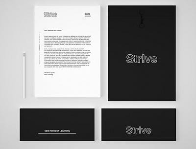 Strive – stationery brand identity branding concept digital design education educational consultancy identity identity design logo logo design outline outline logo stationery stationery set study abroad summer school type vector visual design visual language