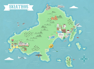 Map of Skaithos, Greece art print digital illustration greece holiday illustration island map maps summer