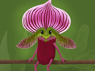 Orchid Fairies 1/100 - Paphiopedilum Dark Side art print creature creatures digital illustration draw 100 somethings fairy fantastical fantasy flower illustration insect