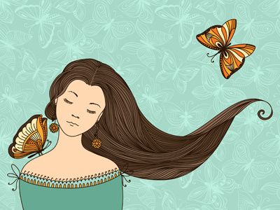 Girl with butterflies butterfly dream girl hair insect women