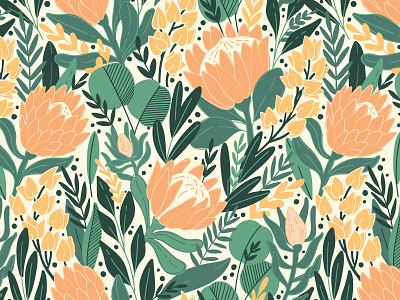 Protea pattern autumn bloom blossom design exotic floral flower illustration jungle leaf leaves nature pattern protea seamless spring summer textile vector