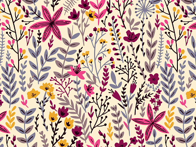 Wild flowers seamless pattern floral flower illustration leaf leaves pattern seamless spring summer vector