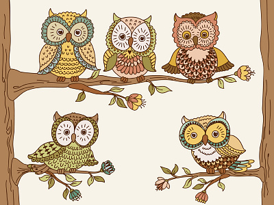 Cute owls animal bird flower owl tree