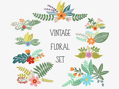 Vintage floral set collection floral flower set vintage