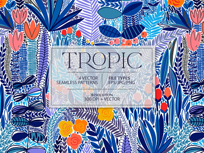 TROPIC seamless pattern digital exotic floral flower illustration illustrations jungle leaf leaves nature pattern print rainforest seamless spring summer tropic tropical vector