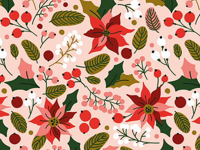 Poinsettia Christmas Pattern background berry blossom christmas colorful design exotic floral flower for sale illustration nature pattern patterns poinsettia seamless vector winter