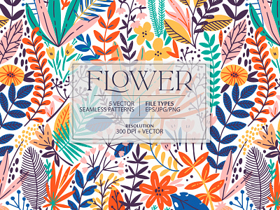 FLOWER seamless pattern blossom bright colorful exotic floral flower illustration jungle leaves pattern rainforest seamless spring summer surface design tropic tropical vector