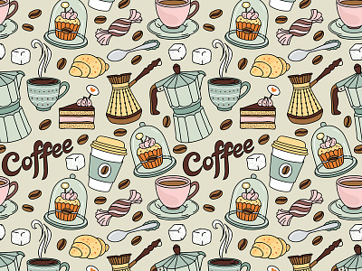 Coffee breakfast coffee cup pattern seamless sweet vector