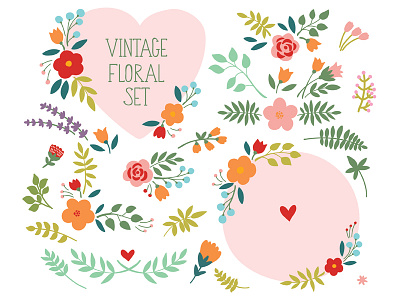 Vintage floral set bouquet elements floral flower set summer vintage