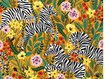 ZEBRAS vector seamless pattern animal design floral flower graphic design illustration pattern seamless surface vector zebra