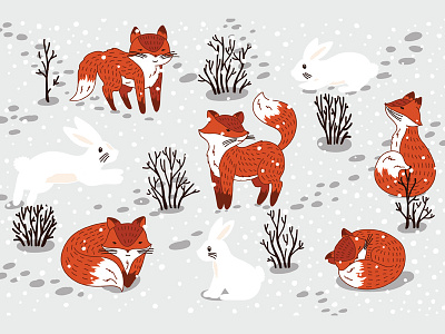 Winter in forest animal bunny fox hare rabbit snow winter