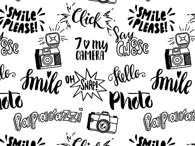 Photo Cameras pattern camera digital doodle lettering pattern photo photographer seamless vector