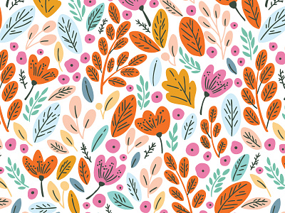 Autumn flower and leaves autumn bloom blossom colorful floral flower leaf leaves pattern seamless spring vector