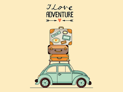 Adventure by Car adventure baggage car for sale illustration lettering luggage travel vector