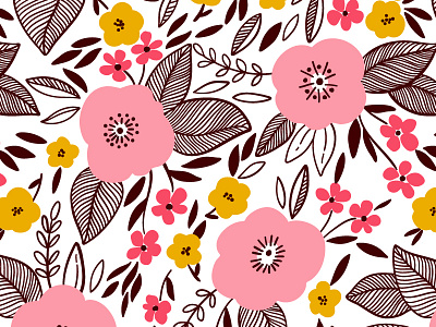 Pink flowers bloom blossom floral flower illustration pattern pink poppy seamless vector