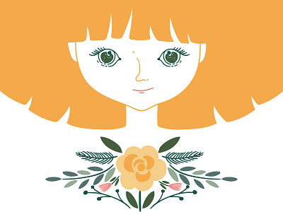 Redhead floral flower girl illustration orange redhead summer vector