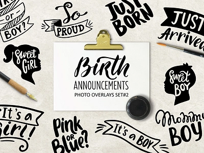 Lettering. Birth Overlays announcement baby birth calligraphy icon kid lettering overlays pregnancy pregnant