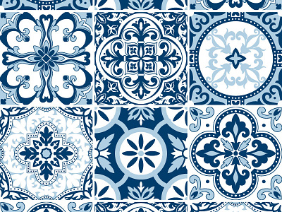 Tile pattern blue ceramic italian pattern seamless spanish tile vector