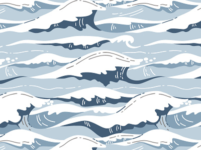 Wave after wave blue ocean pattern sea seamless vector wave