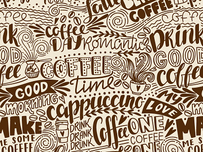 Coffee pattern cafe coffee hand draw illustration lettering pattern phrase quores seamless vector