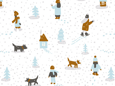Winter christmas illustration pattern people seamless snaw vector winter xmas