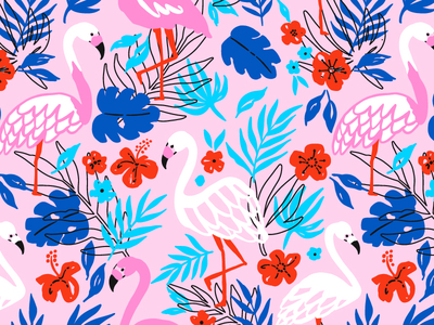 Exotic flamingo pattern bird exotic flamingo leaf monstera pattern seamless