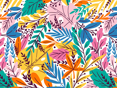 Magic flowers bright colorful exotic flower illustration jungle leaf leaves pattern seamless vector