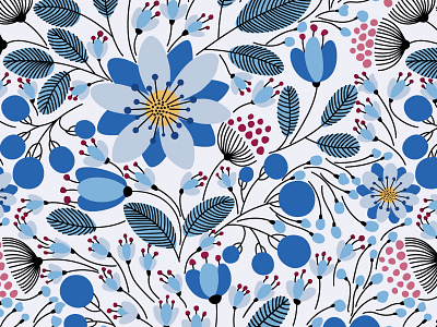 Blue flowers bloom blossom blue design floral flower illustration leaf leaves pattern seamless summer vector