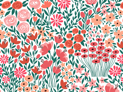 Pink meadow bloom blossom floral floral art floral background floral design floral pattern flower flower illustration illustration meadow pattern rose seamless seamless pattern spring summer vector vector art