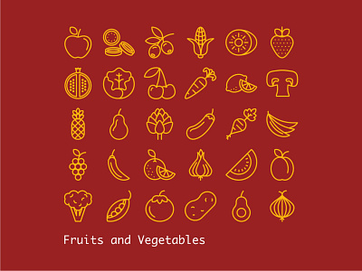 Fruits and Vegetables fruits and vegetables online graphic design icon design icon set iconography icons illustration illustrator line icons