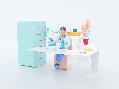 Healthcare series: Cardiologist 3D 3d analyzing care clinic diagnostic doctor health hospital illustration medicine pharmacy render science