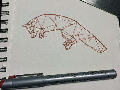 Fox with Pen Ink fox geometric ink paper pen ruler