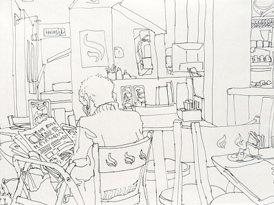 At Café Martínez coffeeshop drawing illustration marker sketchbook urban sketching