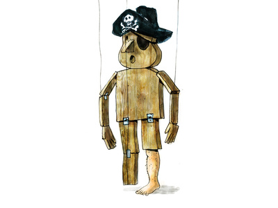 Ops! art cartoon digital color drawing humor illustration pirate puppet