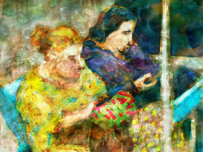 Two women in the train art digital art digital color drawing illustration people sketchbook transport urban sketching