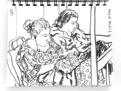 Two women in the train art drawing illustration marker passengers public transport sketchbook train women