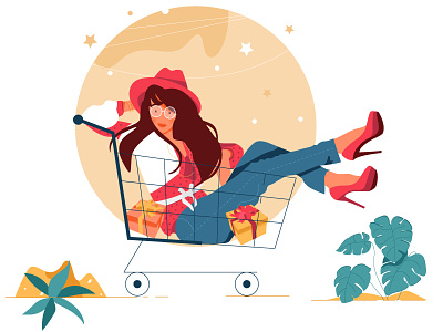 Emty states - No product in cart cart characters color design ecommerce empty states graphic illustration illustrations modern plant ui vector web woman