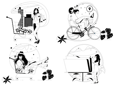Empty States [lants bicycle cart characters color design empty states folder gifts graphic illustration illustrations lines modern shop shopping ui web woman