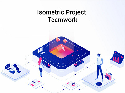 Isometric Project Teamwork 2d adobe art characters clean color design graphic illustrations illustrator modern vector web