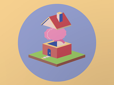 Brain House graphic art icon illustration isometric vector