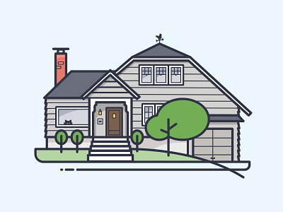 House with Cat cat house illustration line art