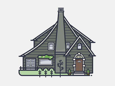 Tudor with Awning house illustration laurelhurst line art