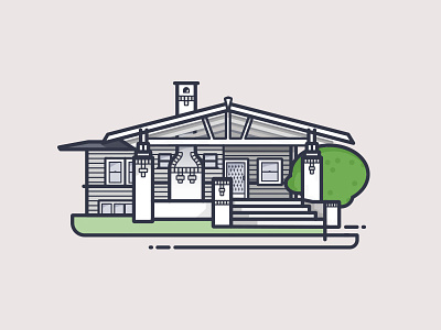 Tiny Craftsman house illustration laurelhurst line art