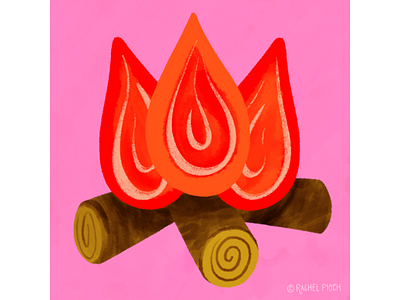 Campfire cozy doodle fire flames illustration ipad pro logs orange pink procreate